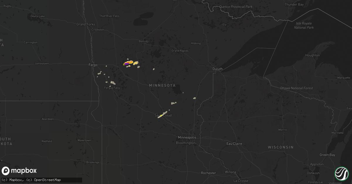 Hail map in Minnesota on July 7, 2016
