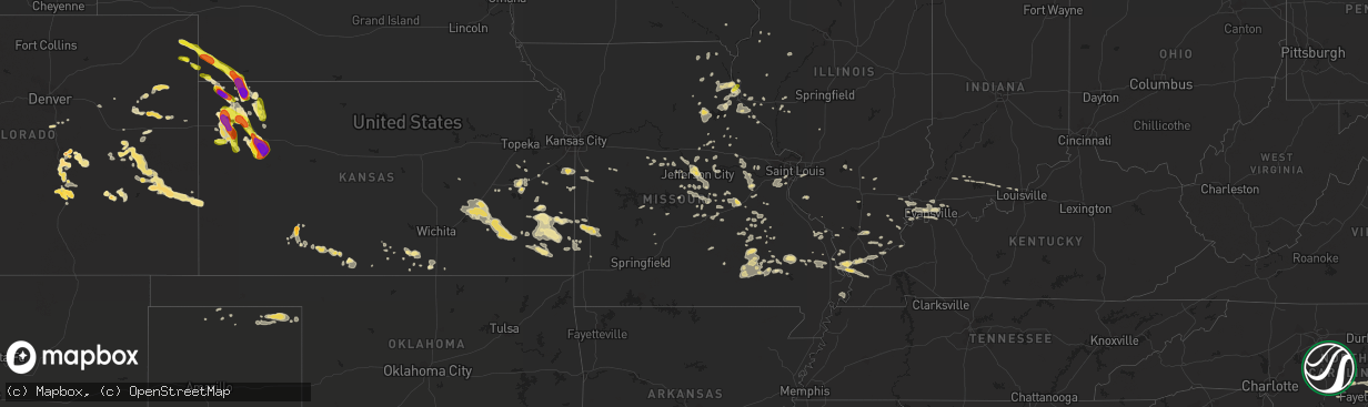 Hail map in Missouri on July 7, 2016