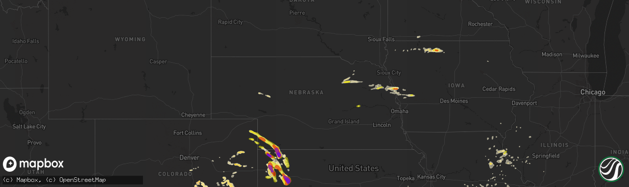 Hail map in Nebraska on July 7, 2016