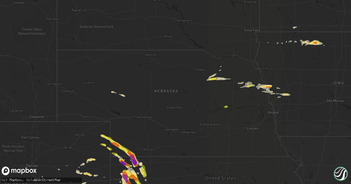 Hail map in Nebraska on July 7, 2016