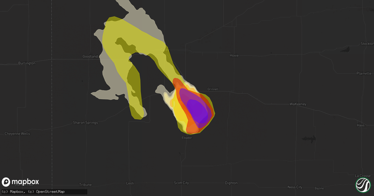 Hail map in Oakley, KS on July 7, 2016