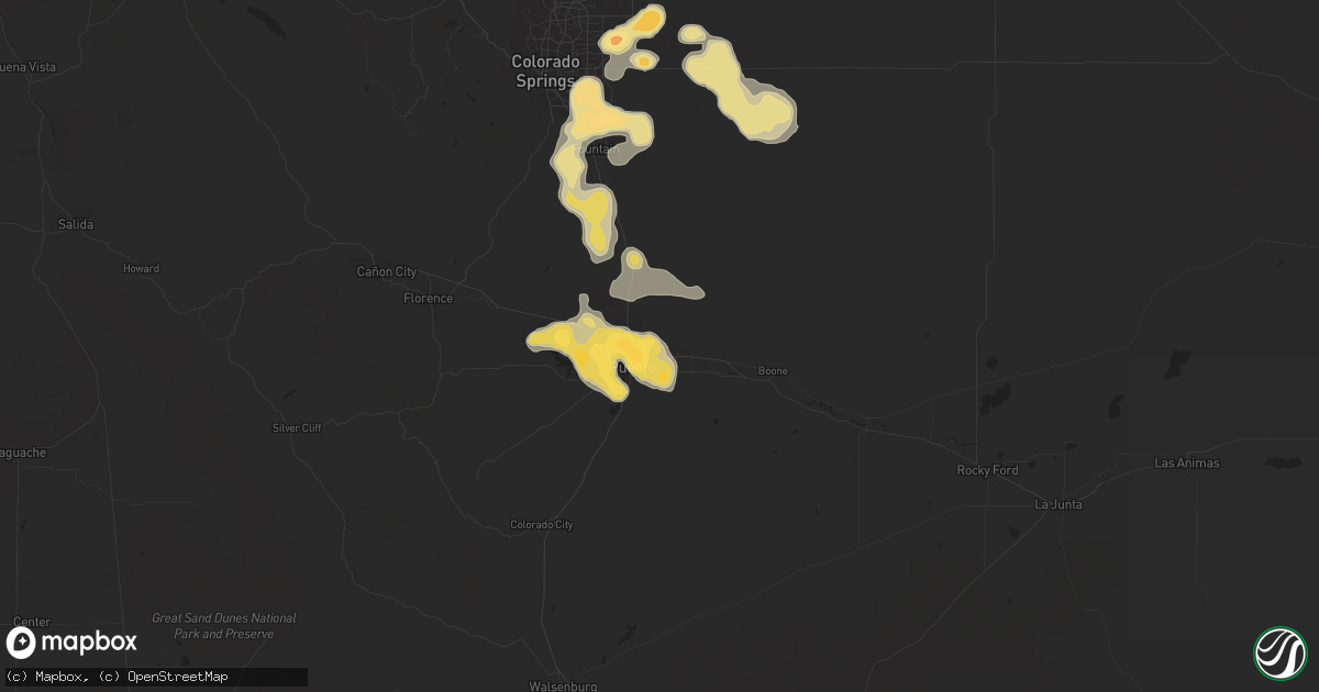 Hail map in Pueblo, CO on July 7, 2016