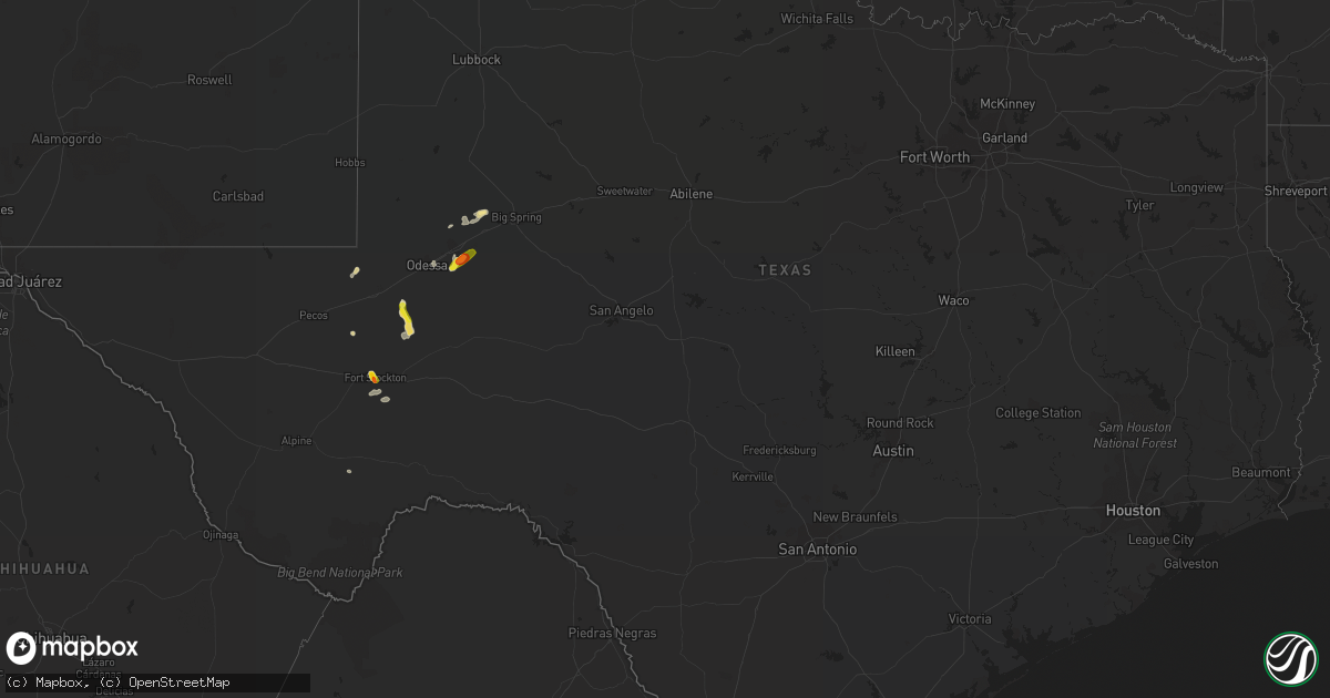 Hail map in Texas on July 7, 2016
