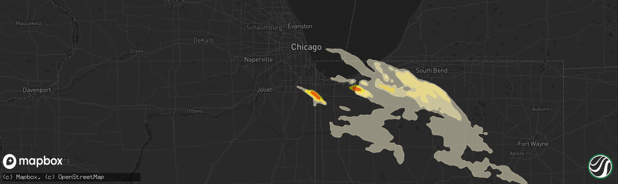 Hail map in Chicago Heights, IL on July 7, 2017