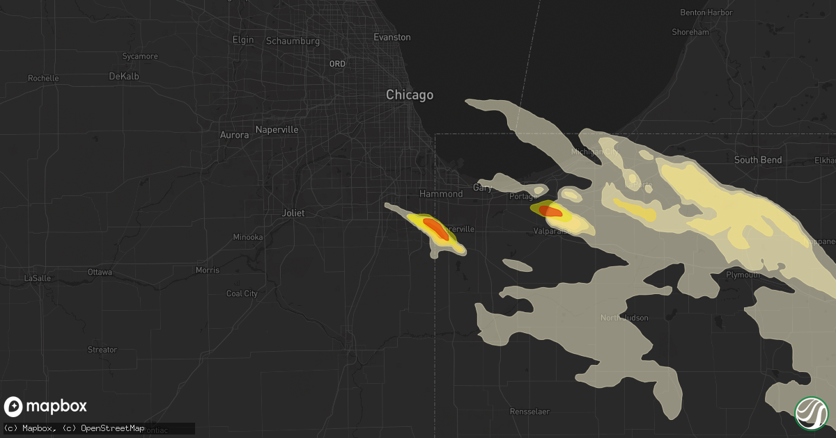 Hail map in Chicago Heights, IL on July 7, 2017