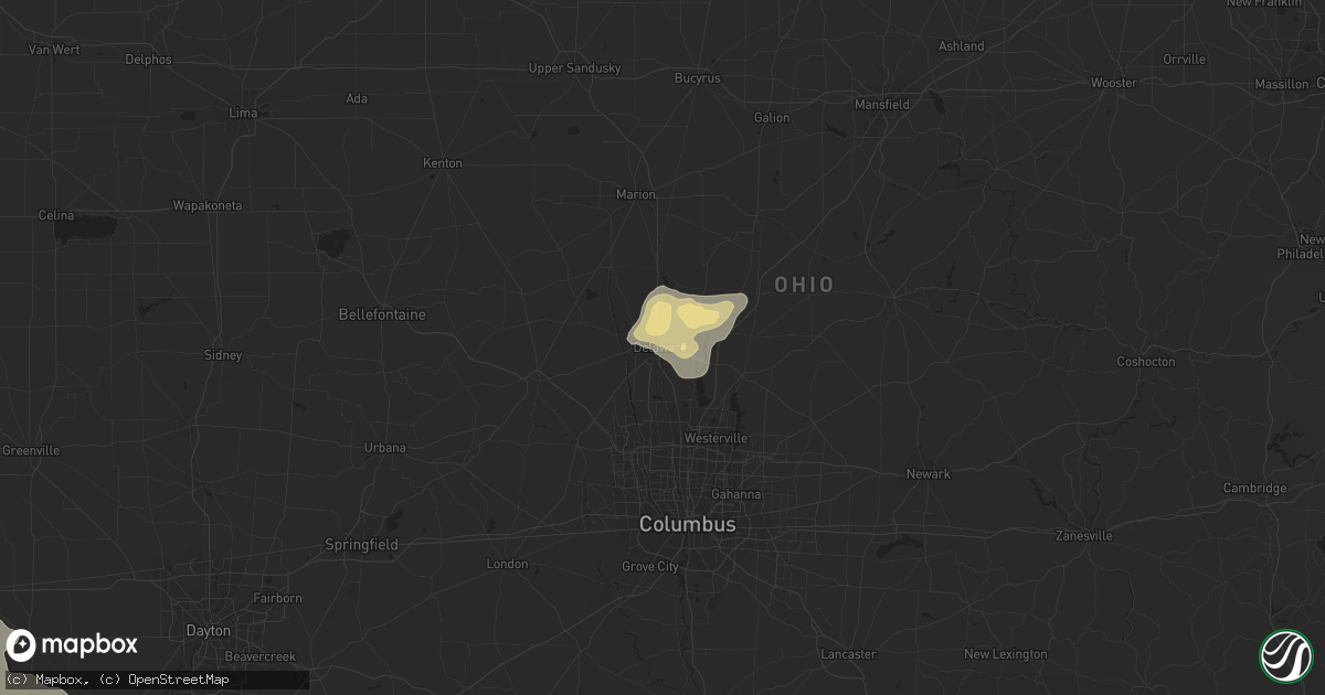 Hail map in Delaware, OH on July 7, 2017