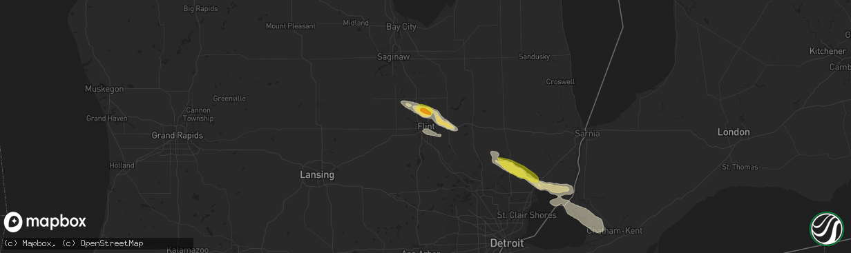 Hail map in Flint, MI on July 7, 2017