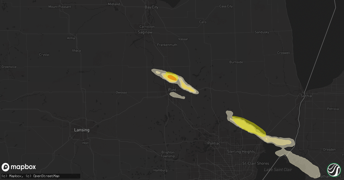 Hail map in Flint, MI on July 7, 2017