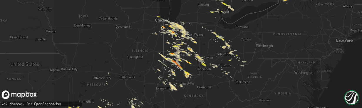 Hail map in Indiana on July 7, 2017