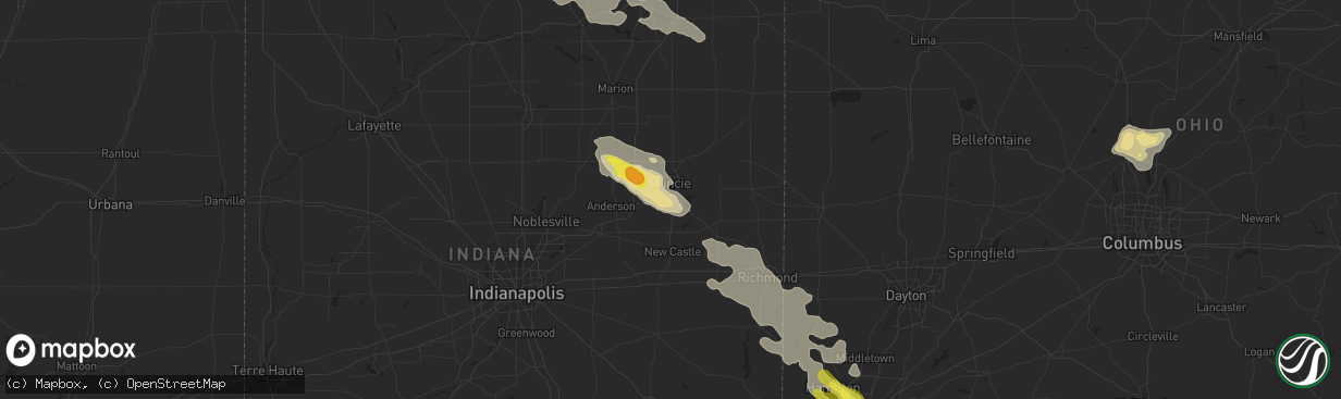 Hail map in Muncie, IN on July 7, 2017