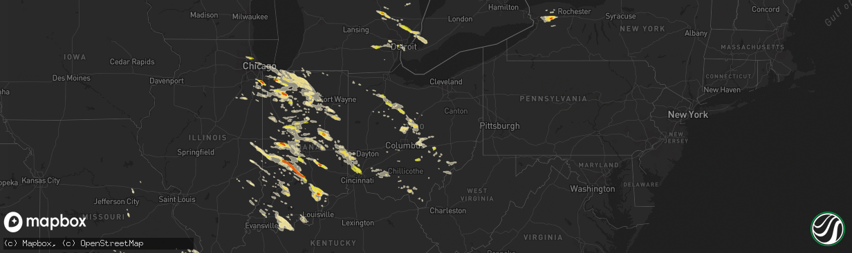 Hail map in Ohio on July 7, 2017