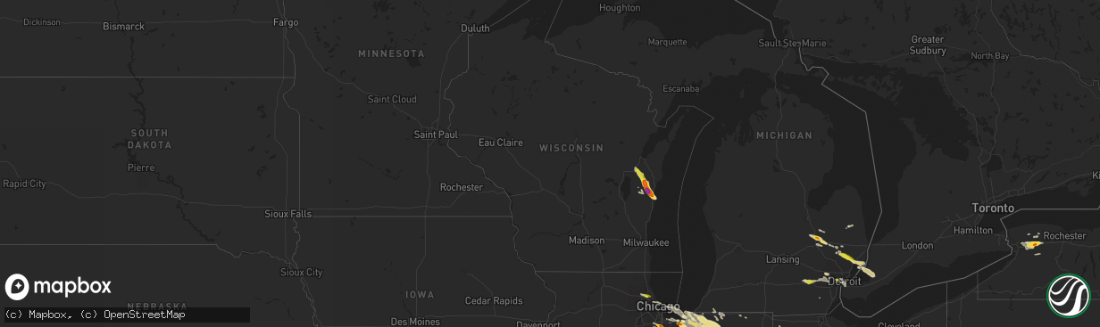 Hail map in Wisconsin on July 7, 2017