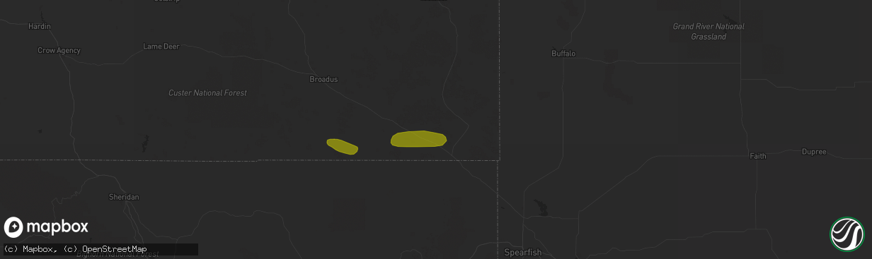 Hail map in Alzada, MT on July 7, 2018