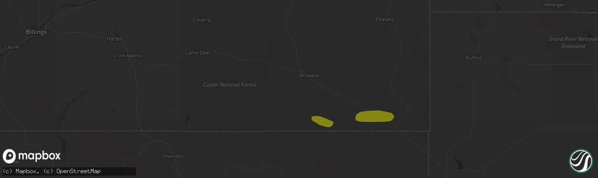 Hail map in Broadus, MT on July 7, 2018