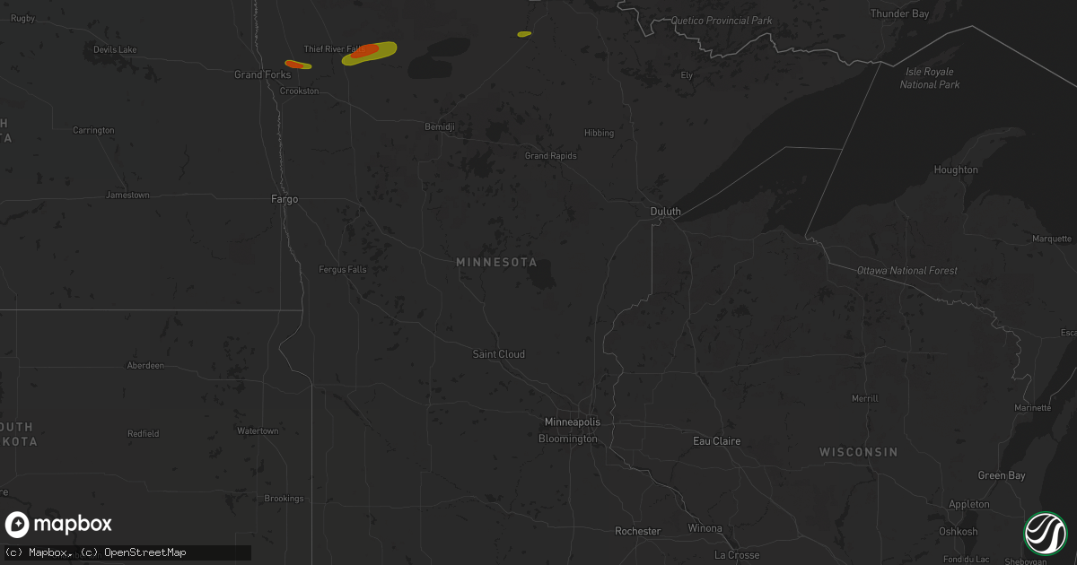 Hail map in Minnesota on July 7, 2018