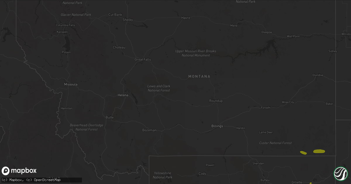 Hail map in Montana on July 7, 2018