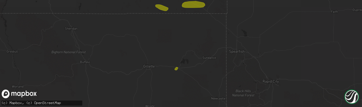 Hail map in Moorcroft, WY on July 7, 2018