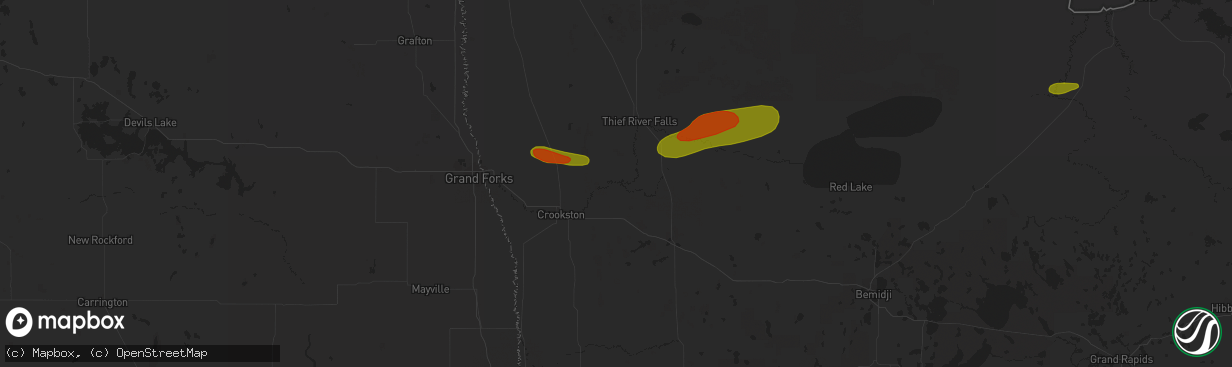 Hail map in Red Lake Falls, MN on July 7, 2018