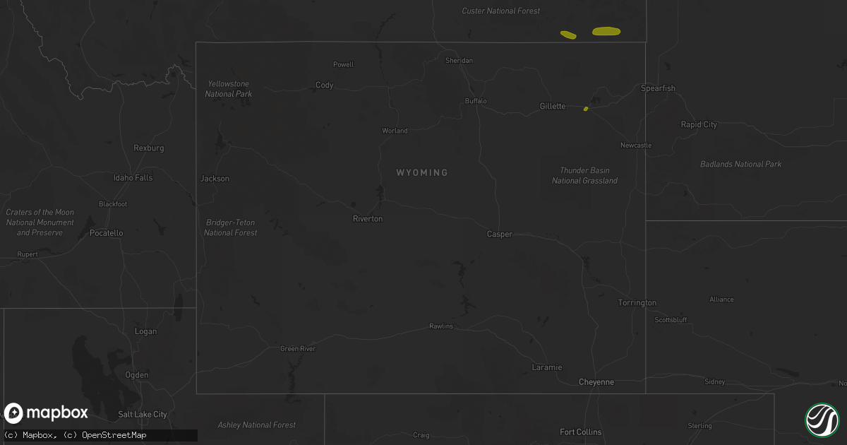Hail map in Wyoming on July 7, 2018