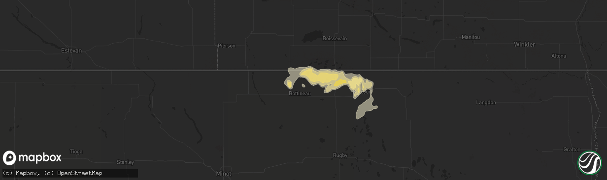 Hail map in Bottineau, ND on July 7, 2019