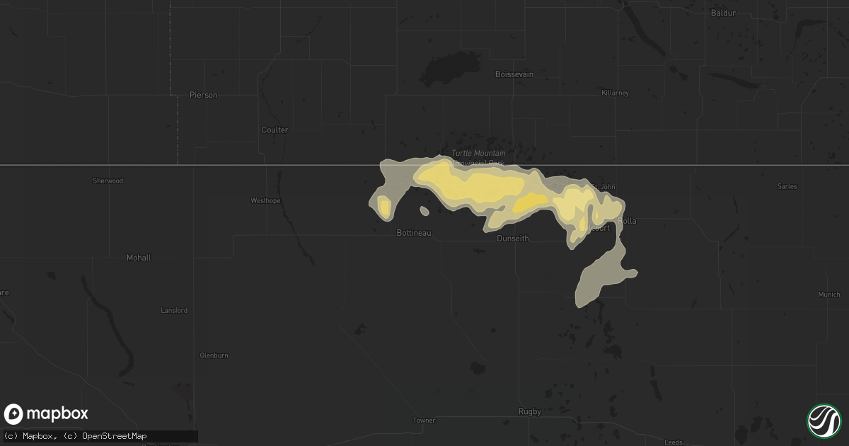 Hail map in Bottineau, ND on July 7, 2019