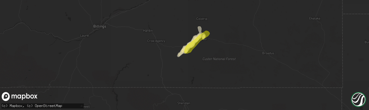 Hail map in Busby, MT on July 7, 2019