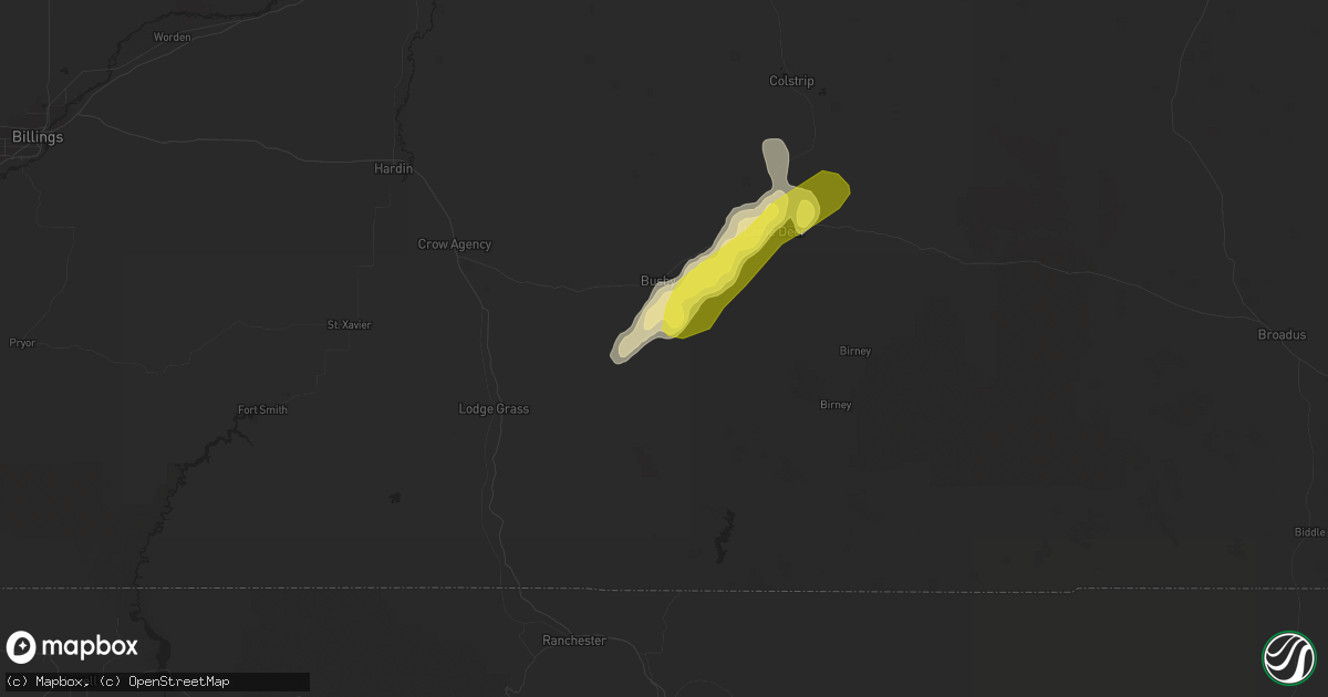 Hail map in Busby, MT on July 7, 2019