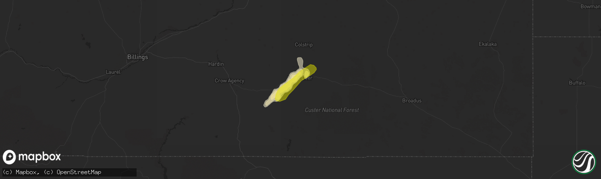 Hail map in Lame Deer, MT on July 7, 2019