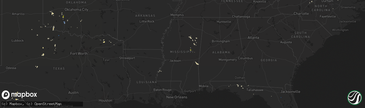 Hail map in Mississippi on July 7, 2019