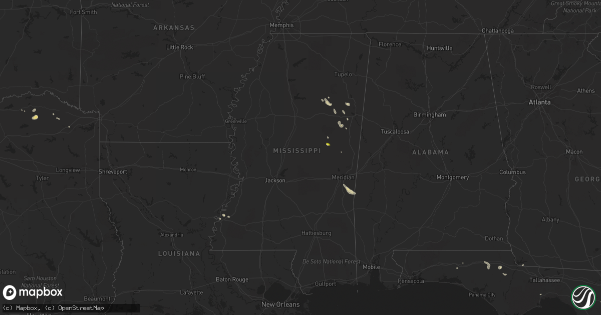 Hail map in Mississippi on July 7, 2019