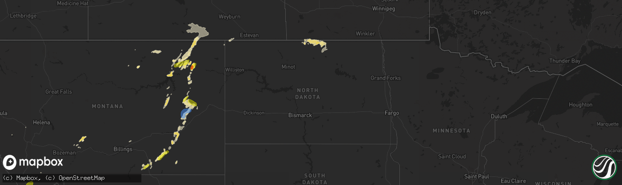 Hail map in North Dakota on July 7, 2019