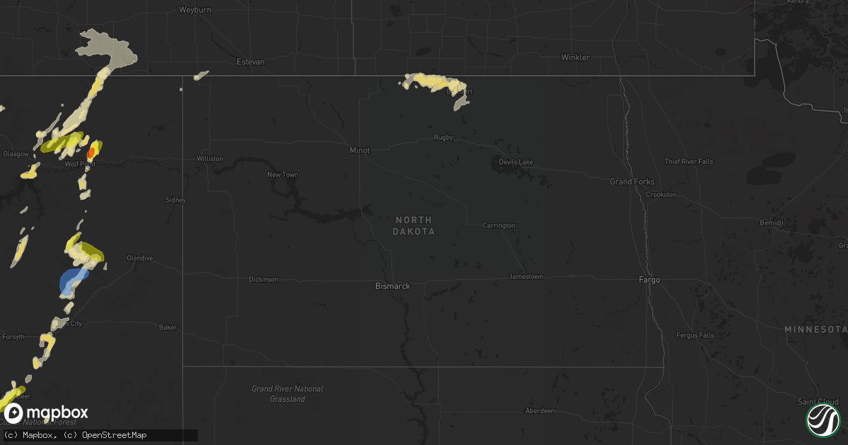 Hail map in North Dakota on July 7, 2019