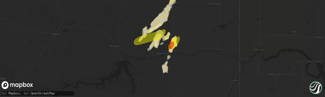 Hail map in Wolf Point, MT on July 7, 2019