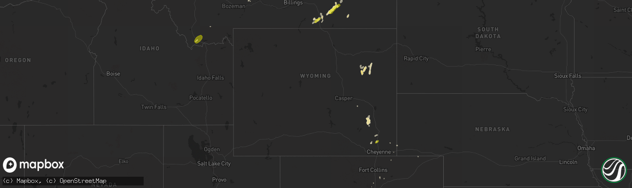 Hail map in Wyoming on July 7, 2019