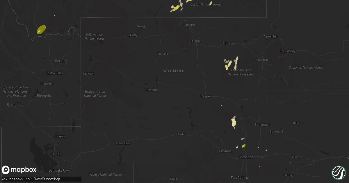 Hail map in Wyoming on July 7, 2019