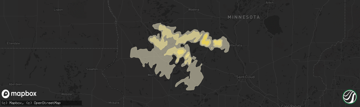 Hail map in Alexandria, MN on July 7, 2020