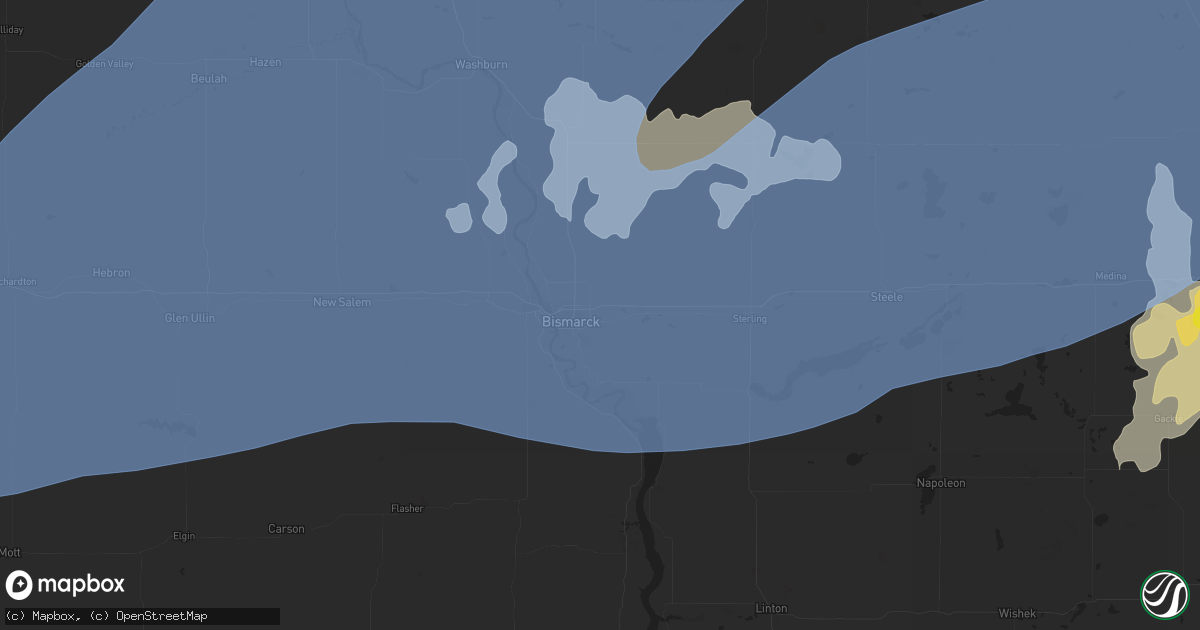Hail map in Bismarck, ND on July 7, 2020