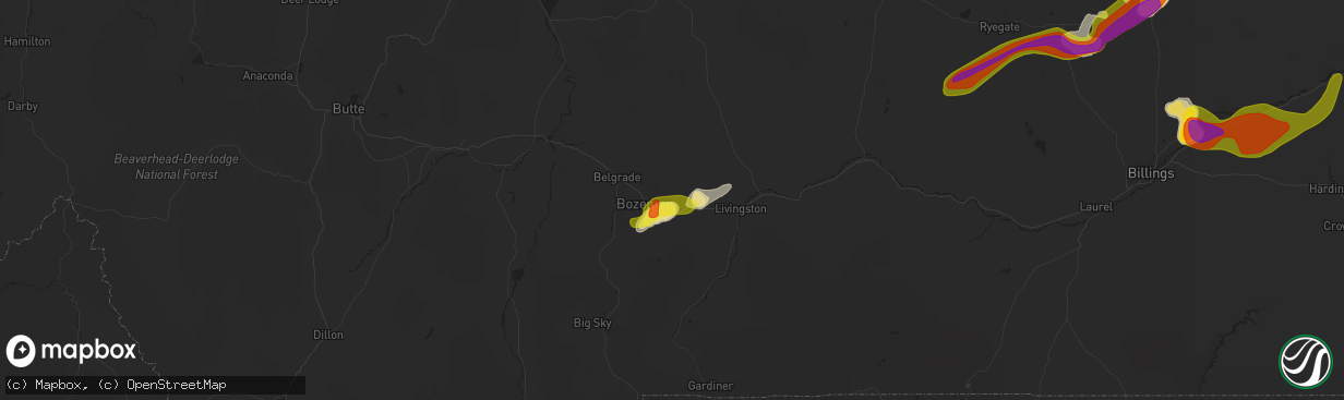 Hail map in Bozeman, MT on July 7, 2020