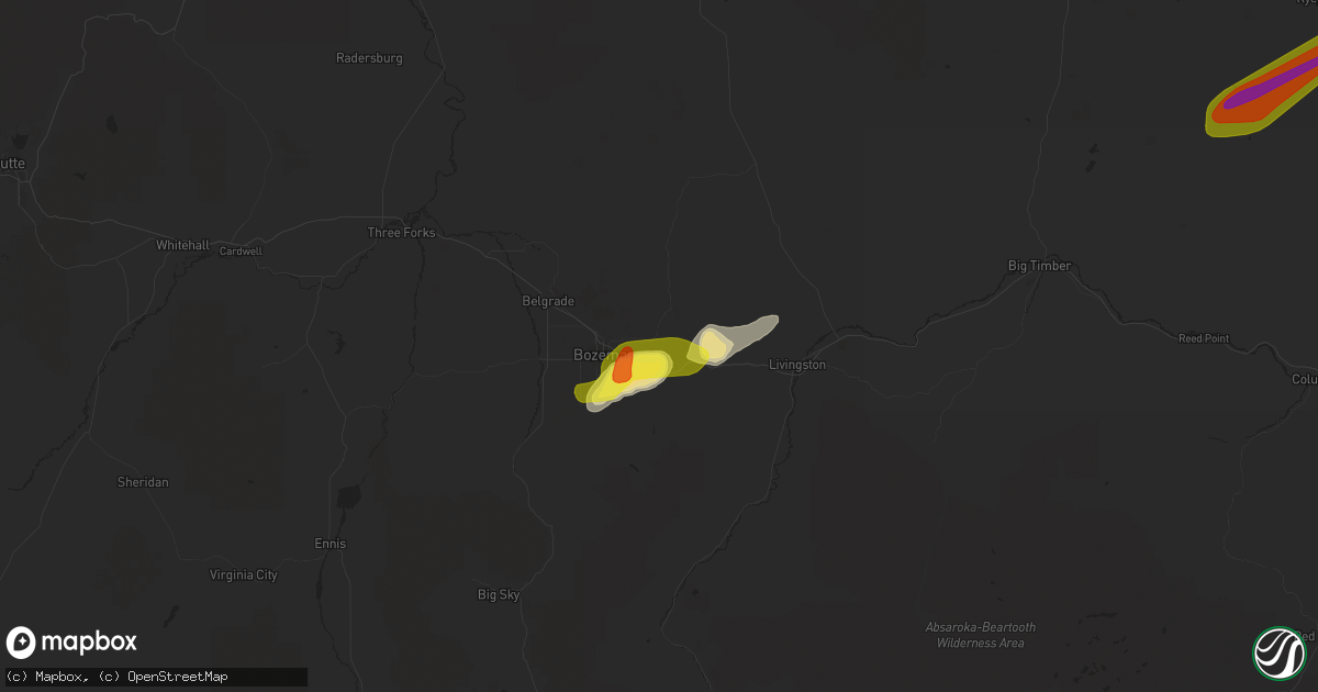 Hail map in Bozeman, MT on July 7, 2020