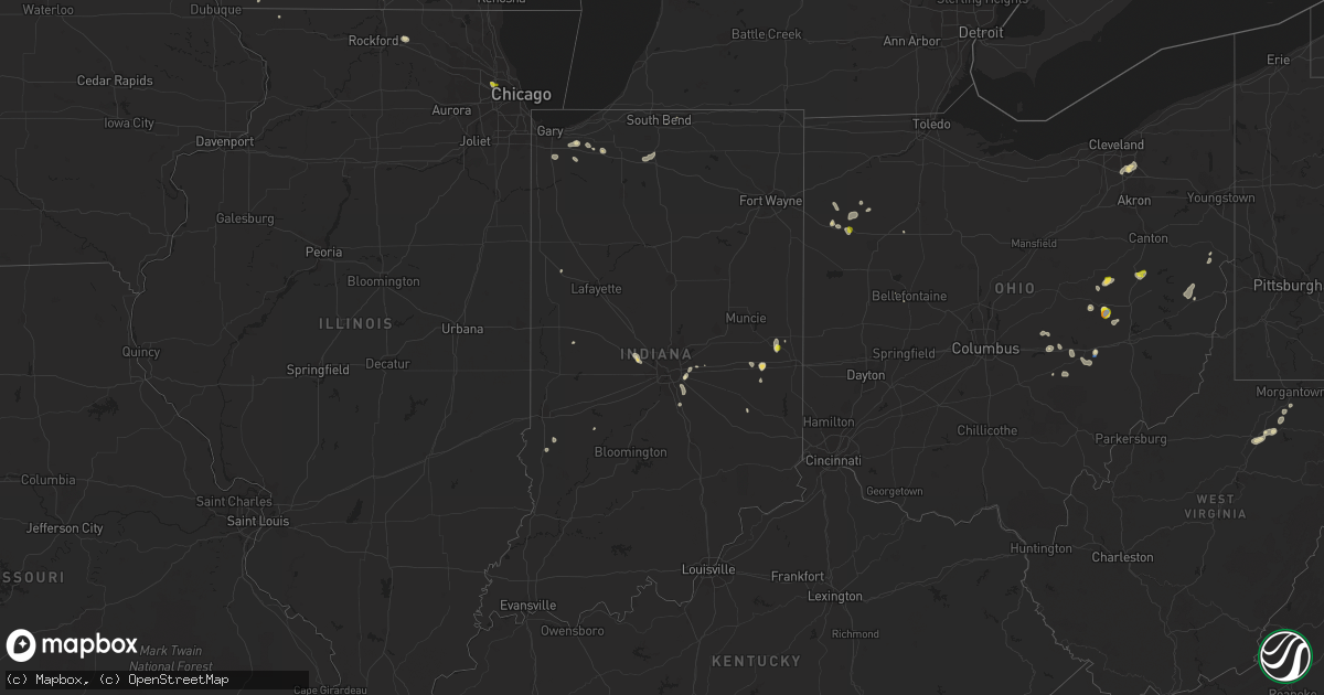 Hail map in Indiana on July 7, 2020