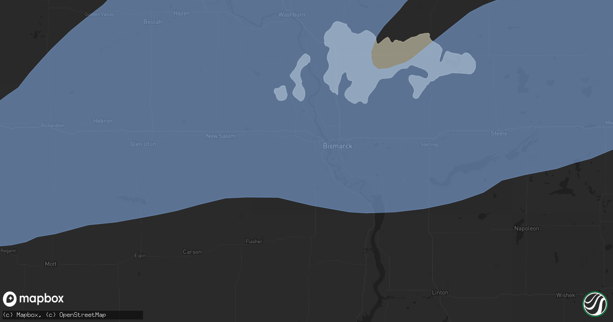 Hail map in Mandan, ND on July 7, 2020