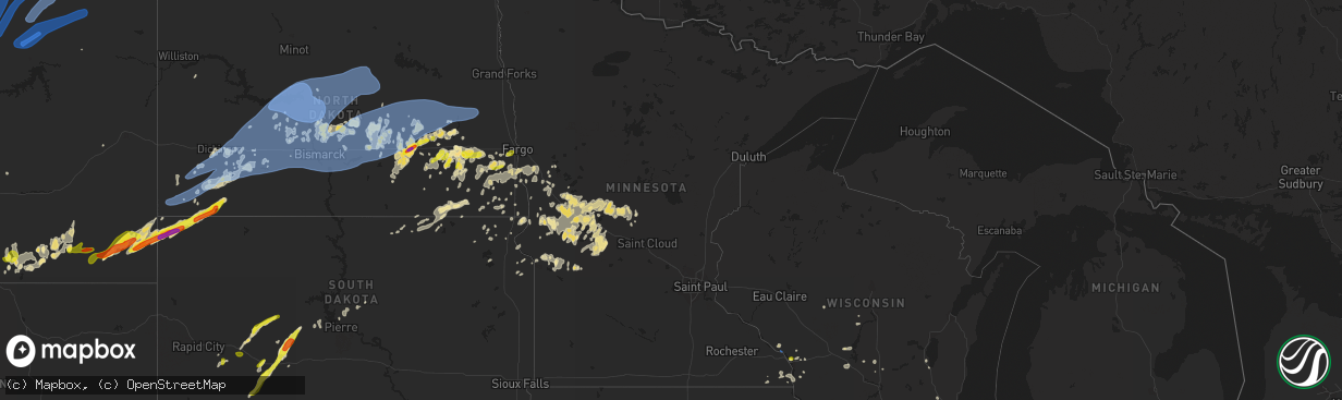 Hail map in Minnesota on July 7, 2020