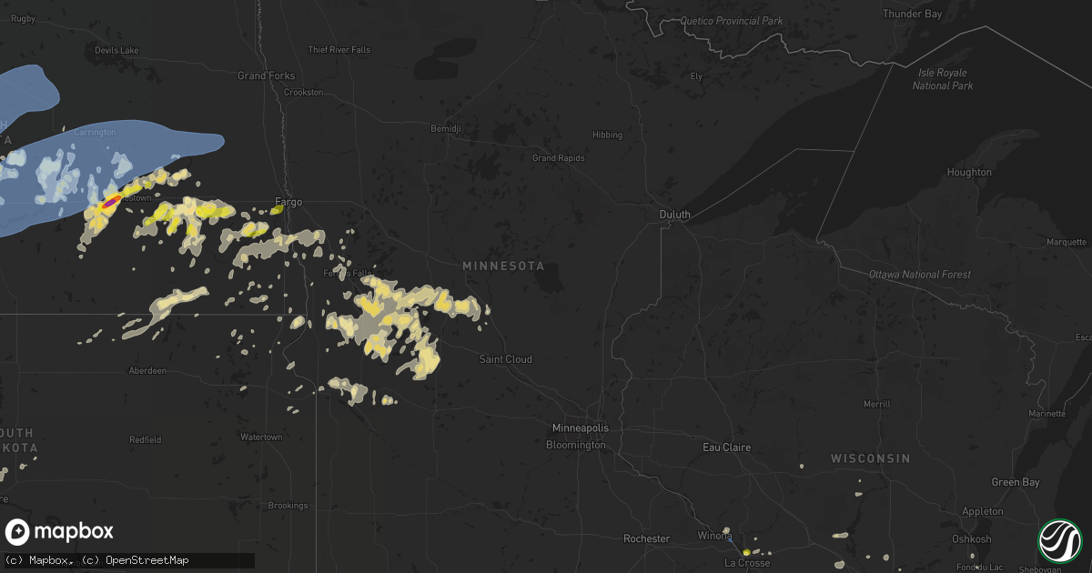 Hail map in Minnesota on July 7, 2020