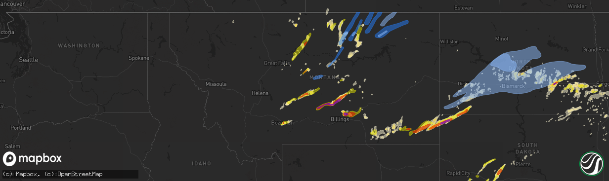 Hail map in Montana on July 7, 2020