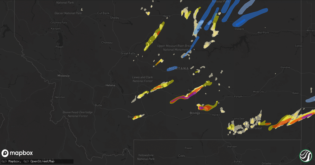 Hail map in Montana on July 7, 2020