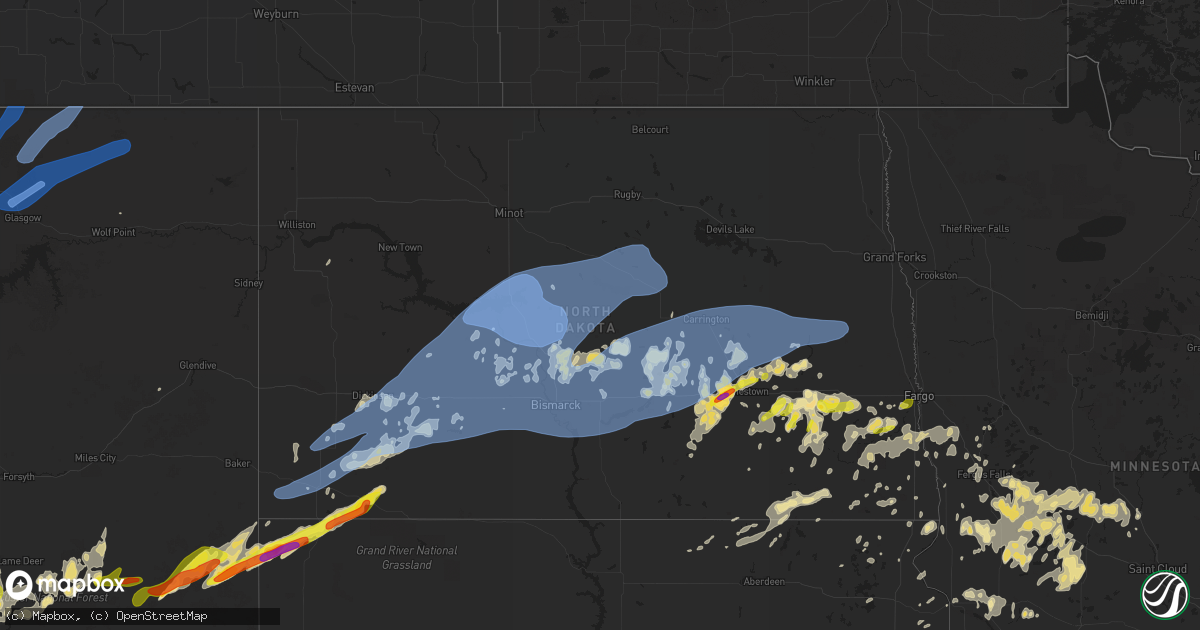 Hail map in North Dakota on July 7, 2020