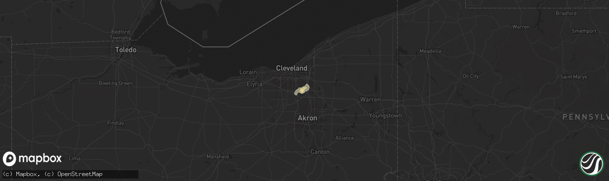 Hail map in Northfield, OH on July 7, 2020