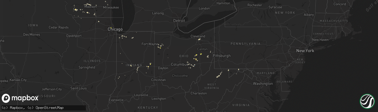 Hail map in Ohio on July 7, 2020