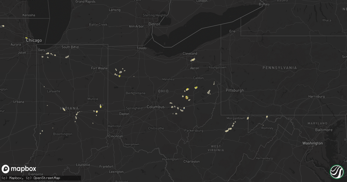Hail map in Ohio on July 7, 2020
