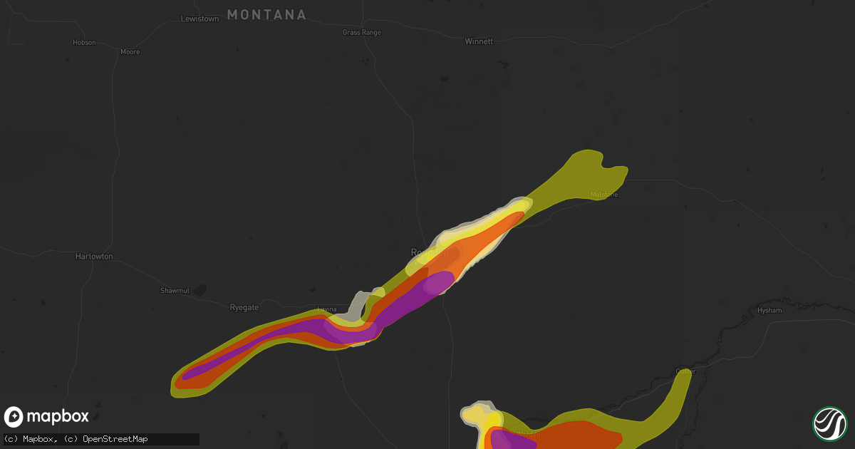 Hail map in Roundup, MT on July 7, 2020